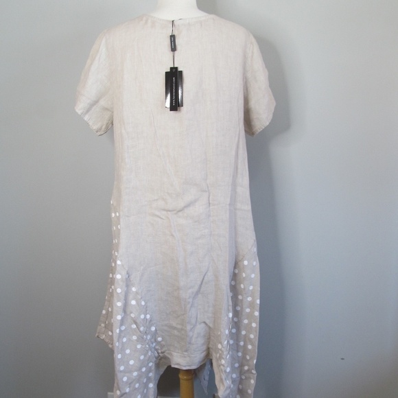 NWT Luca Vanucci 100% Linen Lagenlook Asymmetrical Hem Beige Dress Sz M - Picture 3 of 11